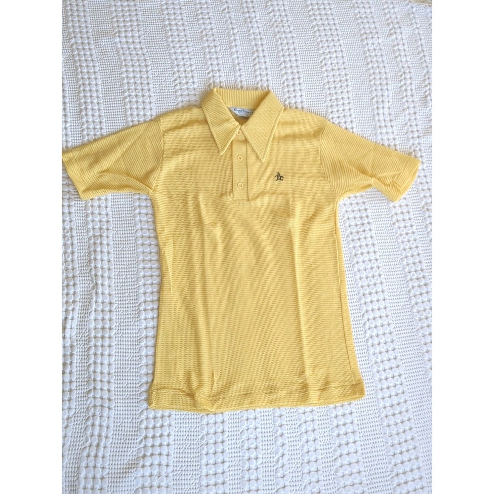 Vtg Mesh Munsingwear Grand Slam Penguin Polo Shirt Yellow Short Sleeve Medium
